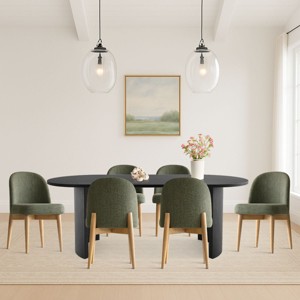 7-Piece Oval Dining Table Set, Modern Wood Table in Black or Oak with 6 Upholstered Chairs, Solid Wood Legs-Maison Boucle - 1 of 4
