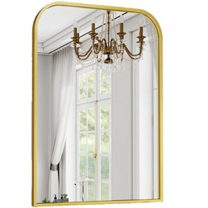 Aoibox Gold Wall Mounted Bathroom Mirror with Aluminum Metal Frame, Elegant Round Top Design for Living Room, Bedroom, Fireplace, Mantle, Entryway - 1 of 4