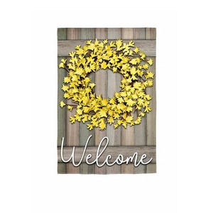 Evergreen Forsythia Farmhouse Wreath Garden Burlap Flag 12.5 x 18 Inches Indoor Outdoor Decor - 1 of 1