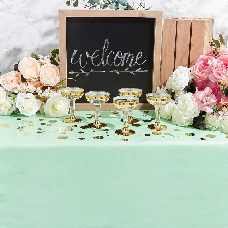 Sparkle and Bash 3 Pack Mint Green Disposable Plastic Rectangle Party Table Cloth Cover, 3 of 5