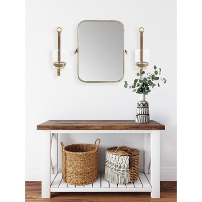 Elegant Rectangular Wood and Metal Pivoting Wall Mirror in Silver and Gold