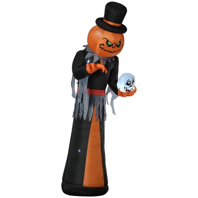 Syemin Decorative Holiday Scene Props 12ft Halloween Inflatables Outdoor Decoration Pumpkin Reaper Outdoor Blow Up Yard Decor, Orange, 48"*53.3"*143"