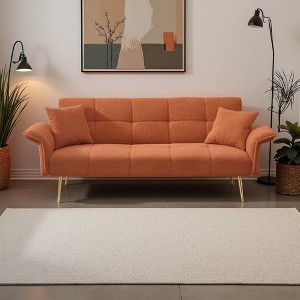 70" Teddy Fleece 2-in-1 Sofa Bed with Adjustable Arms & Backrest - 1 of 4