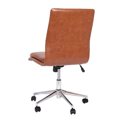 Elevated Brown LeatherSoft Mid-Back Armless Swivel Task Chair