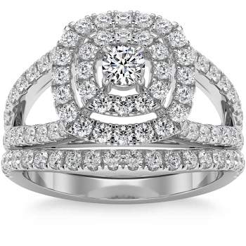 Pompeii3 1 3/4Ct Natural Diamond Cushion Halo Engagement Wedding Ring Set in 10k Gold