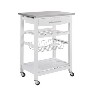 FONTOI Mobile Kitchen Island with Underneath Drawer, Rolling Trolley Serving Cart Slide-Out Wire Storage Basket, White, 15.75"*33.55"*22.76" - 1 of 4