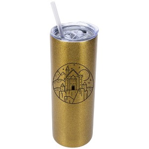 Elanze Designs Vegas Gold 20 Ounce Double Wall Stainless Steel Glitter Travel Tumbler With Sliding Lid And Straw, Medieval Castle - 1 of 4