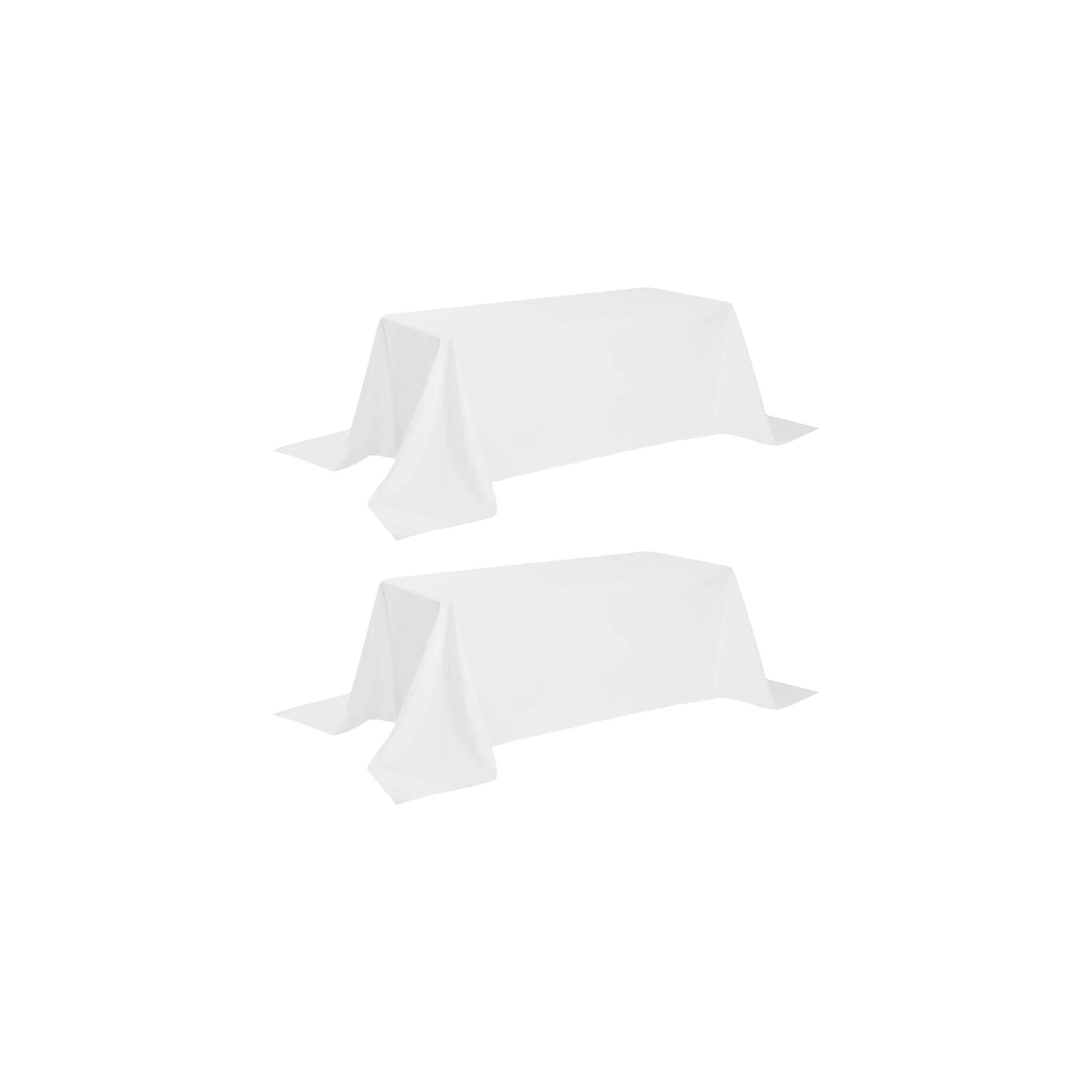 White Classic Premium Polyester Floor Length Tablecloths 90x132" [ For 6 Foot Tables] Drops Till the Floor - Set of 2, White