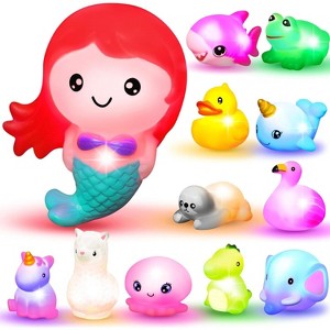 Joyfy 12Pcs Light Up Bath Toys, Toddler LED Bathtub Mermaid Toy, Baby Bathtime Floating Rubber Shower Toy for Infant Baby Kids Boy Girl Gift - 1 of 4