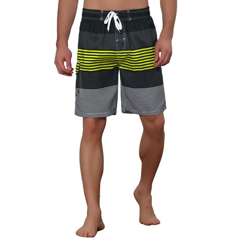 Lars Amadeus Men's Drawstring Waist Contrast Color Stripes Printed Summer Swim Shorts, 5 of 6