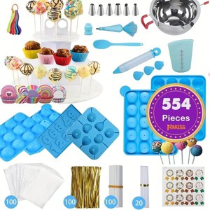 554PCS Cake Pop Maker Kit, Silicone Lollipop Molds Baking Supplies w/3 Tier Display Stand | Chocolate Candy Melting Pot | Bags & Twist Ties - 1 of 4