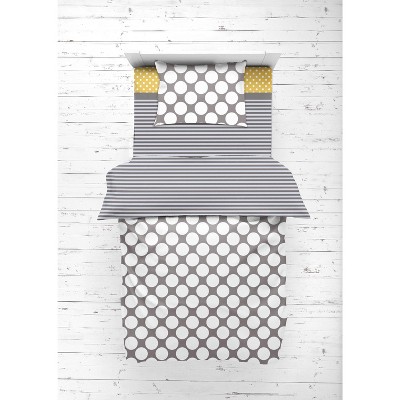 Bacati - Dots Stripes Gray Yellow 4 pc Toddler Bedding Set