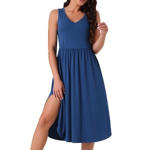 INSPIRE CHIC Sleeveless Casual Summer V Neck Split Hem Midi Sundress with Pockets - 1 of 4