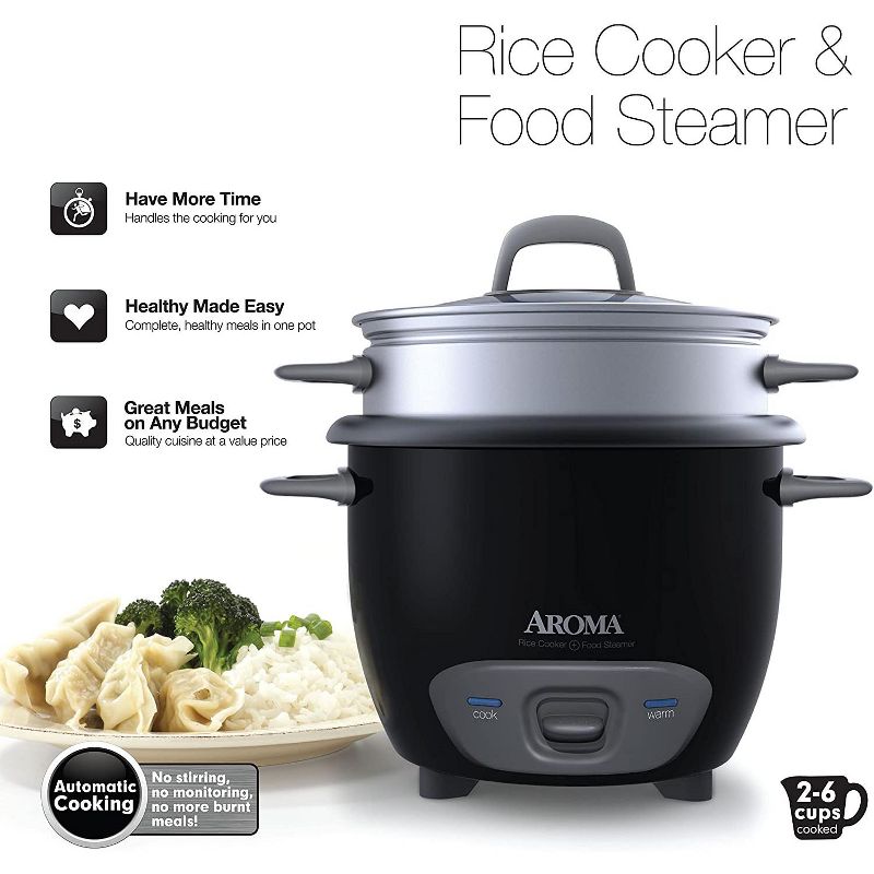 Aroma Housewares 48oz Pot Style Rice Cooker and Food Steam Refurbished, 4 of 5