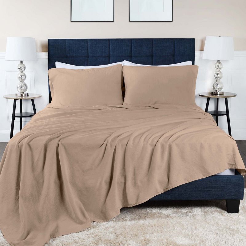 Cotton Linen Garment Washed Deep Pocket Luxury 4 Piece Bed Sheet Set by Blue Nile Mills, 2 of 8