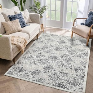 Vintage Area Rug Medallion Print Distressed Non Slip Non Shedding Floor Carpet, for Living Room, Bedroom - 1 of 4
