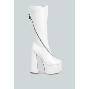 Tzar Faux Leather High Heeled Platfrom Calf Boots Women - 1 of 4