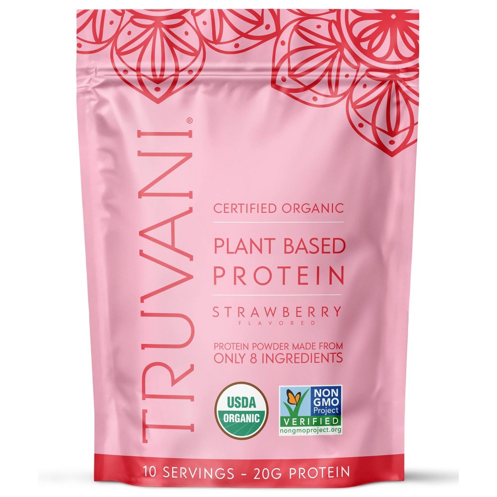 Truvani Organic Plant Based Vegan, Gluten Free, Non GMO, Dairy Free Protein Powder - Strawberry - 8.75 oz/10 Servings
