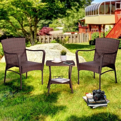 3 Pieces Outdoor Seating Group Furniture, PE Rattan Patio Furniture