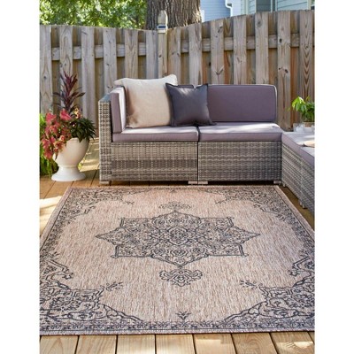 EasyCare Beige Synthetic 4'x6' Flat-Woven Outdoor Rug
