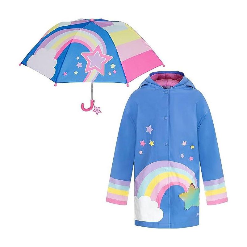 Rainbows & Stars Girls Umbrella & Rain Jacket Set - Little Girls Ages 3T-9 Years, 1 of 4