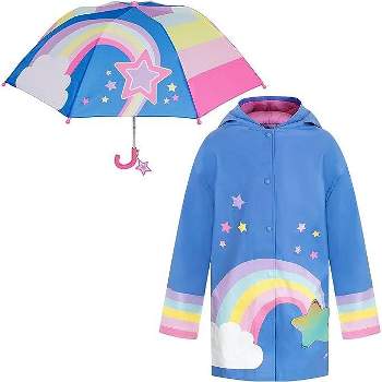 Rainbows & Stars Girls Umbrella & Rain Jacket Set - Little Girls Ages 3T-9 Years