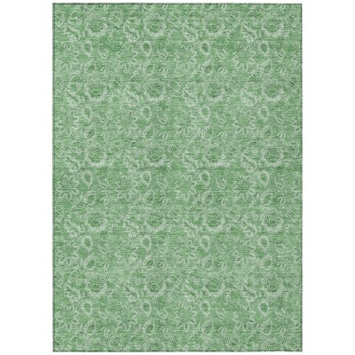 Green And Artichoke Green Floral Washable Indoor Outdoor Area Rug