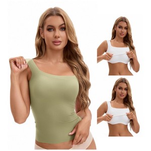 INSPIRE CHIC Women's 3 Packs U Back Tanks with Built-In Bra Silky No Show Basic Camisoles - 1 of 4