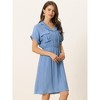 Allegra K Women's Notched Lapel Elastic Waist Pocket A-Line Safari Shirt Dresses - 2 of 4