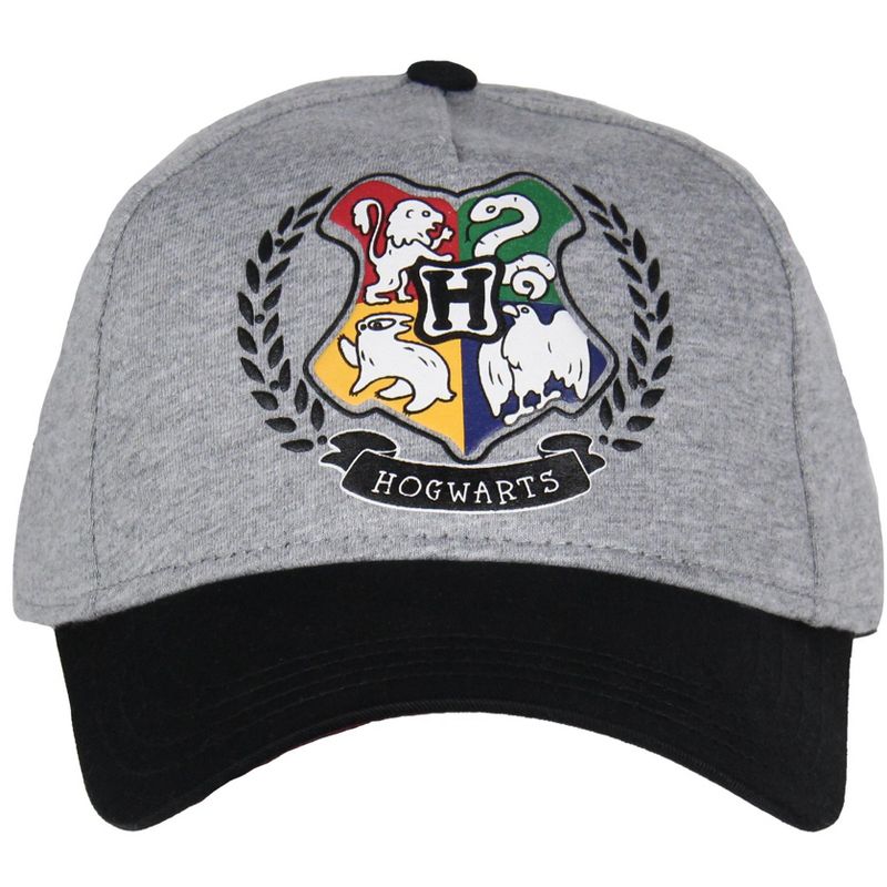 Harry Potter Hogwarts Crest Four House Shield Snapback Hat Youth Size 4-14 Grey, 1 of 5