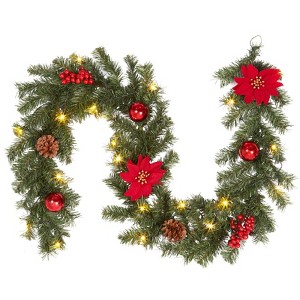 CuisinSmart Christmas Garland, 6 Ft Pre-Lit Christmas Garland Decorations with Ribbon Bows, Ball Ornaments - 1 of 4