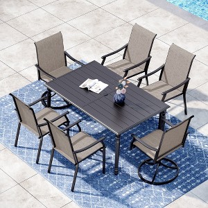 Captiva Designs 7pc Outdoor Patio Black Steel Dining Table & Brown Textilene Arm Chairs - 1 of 4