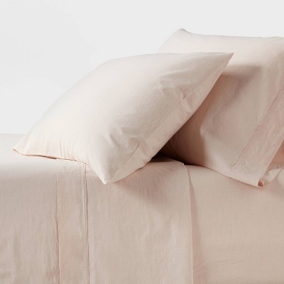 King 250 Thread Count Organic Percale Sheet Set Peach Chambray - Threshold™