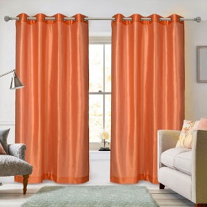 Ruthy's Textile Faux Silk Grommet Top Luxury Curtains Panel Pair 54" x 84" Each - 1 of 4