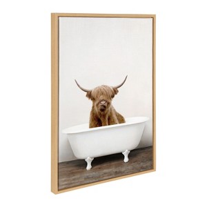 Kate and Laurel Sylvie Highland Cow in Tub Color Framed Canvas by Amy Peterson Art Studio, 23x33, Natural - 1 of 4
