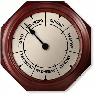Classic Day of Week Wall Clock with Solid Wood Frame - Calendar Day Clock - Retirement Men Women - Mahogany 10 inch - 1 of 4
