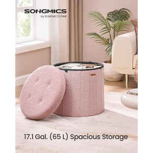 Round Storage Ottoman with Removable Lid, 18.1 Inch Folding Footrest Stool with Teddy Fleece - 1 of 4