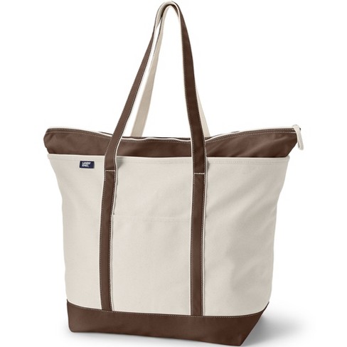 Lands End Extra Large Natural 5 Pocket Zip Top Long Handle Canvas Tote Bag Natural brown Root Target