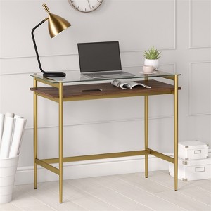 36" Brass Finish Desk with Walnut Shelf - Henn&Hart - 1 of 4