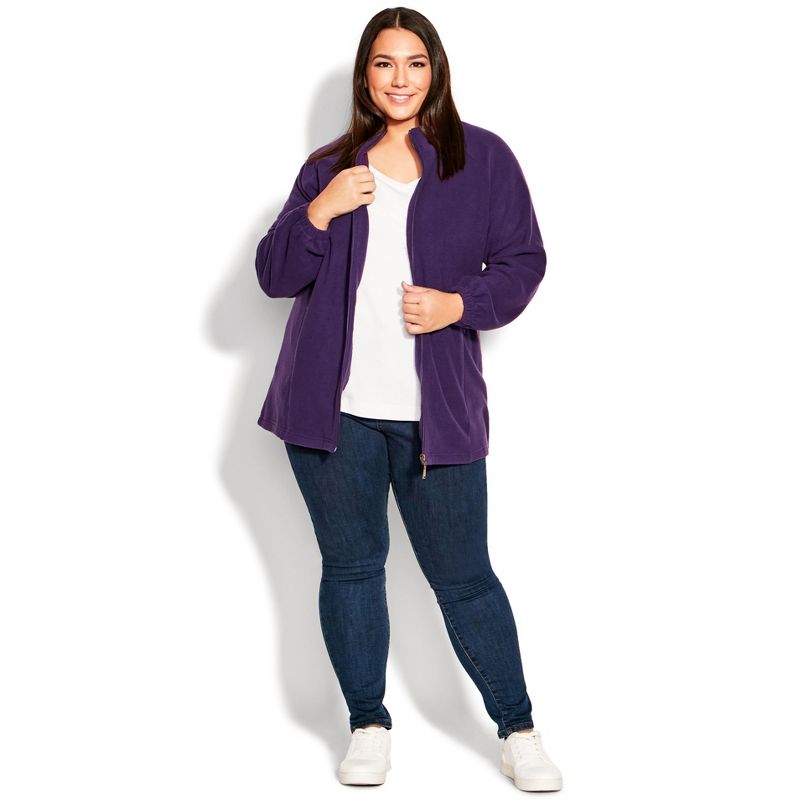 Women's Plus Size Polar Fleece Zip Jacket - plum | AVENUE, 2 of 10