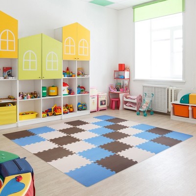 BalanceFrom 36-Tile Blue Beige Brown Foam Puzzle Play Mat