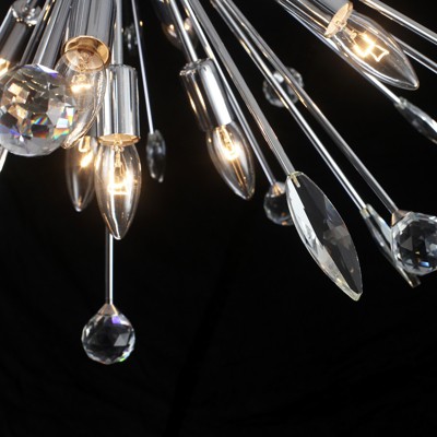 LLHZSY 12-Light 30 1/2" Dandelion Firework Crystal Flush Mount Ceiling Lights Fixture-Chrome