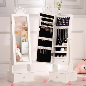 Kids Jewelry Armoire Cabinet with Full-Length Mirror, 46" Jewelry Armoire with Led Light, Jewelry Organizer with 3 Storage Drawers - 1 of 4
