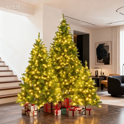8/6/4 FT Pre-Lit Green Pine Artificial Christmas Tree Set of 3–Hinged Trees with 2 539 Branch Tips & 820 Warm-Yellow LED Lights for Home Office Party