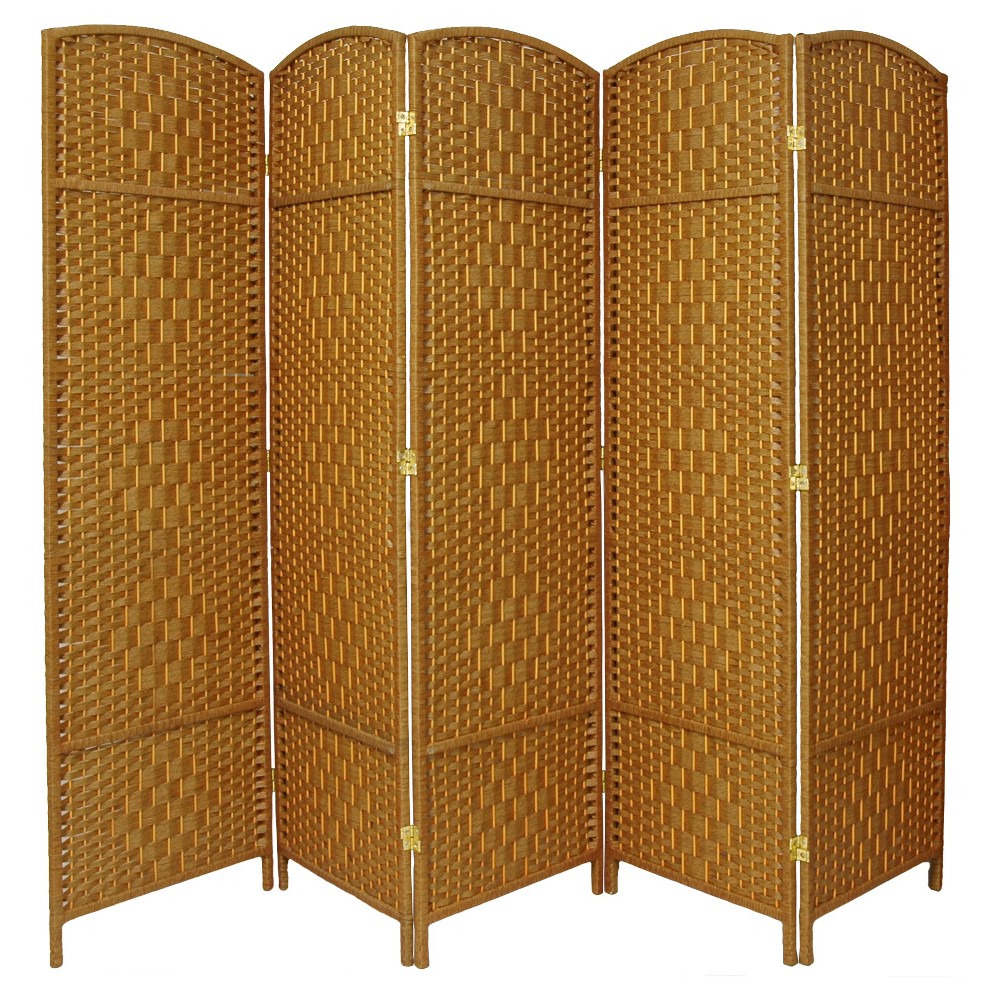 Oriental Furniture 6 ft. Tall Diamond Weave Room Divider - Light Beige - 5 Panel