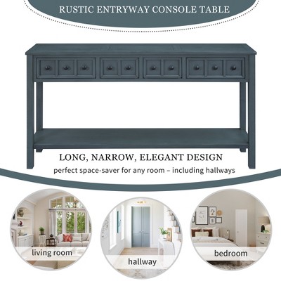  Dexmalle rustic entryway console table features 8 small drawers