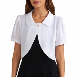 Anna-Kaci Women's Short Sleeve Cropped Bolero Jacket with Single Button Front and Peter Pan Collar - 1 of 4