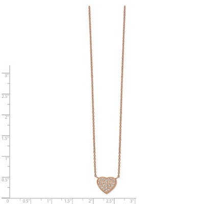 Chisel Stainless Steel Rose IP-plated Cubic Zirconia Heart on a 17.25" Cable Chain Necklace with a 1" Ext.