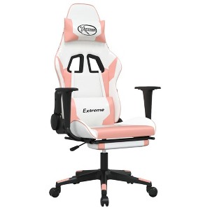 vidaXL Gaming Chair with Footrest, White and Pink, Faux Leather - 1 of 4