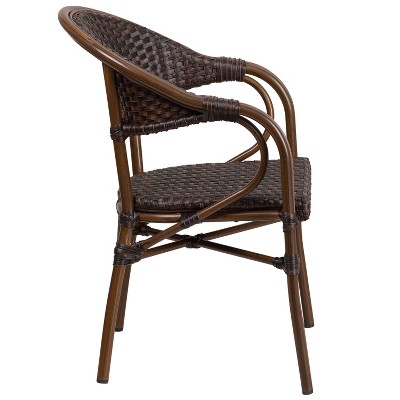 Milano Dark Brown Wicker Dining Chair with Red Aluminum Frame